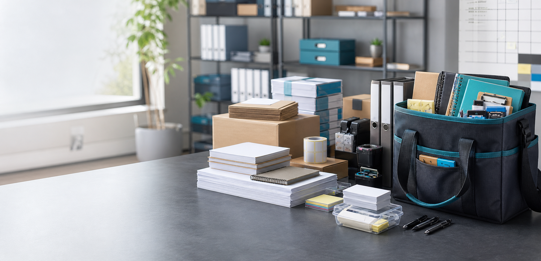 Organized office stationery packed for business delivery